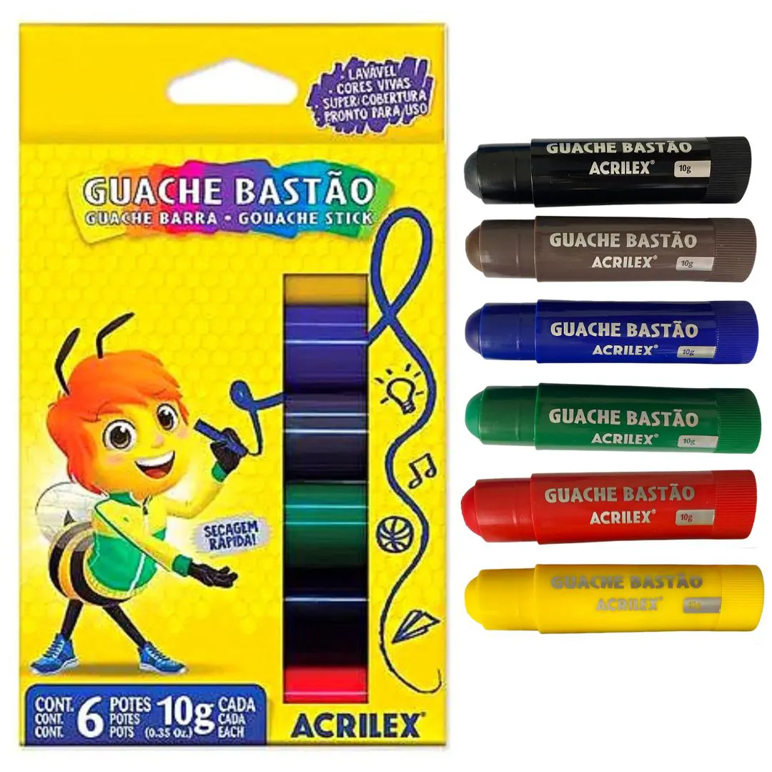 TINTA GUACHE BASTAO C/6UN 10G CORES ACRILEX