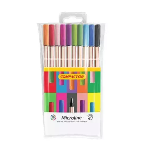 CANETA 0.4 MM TRACO FINO MICROLINE 10UN CORES COMPACTOR