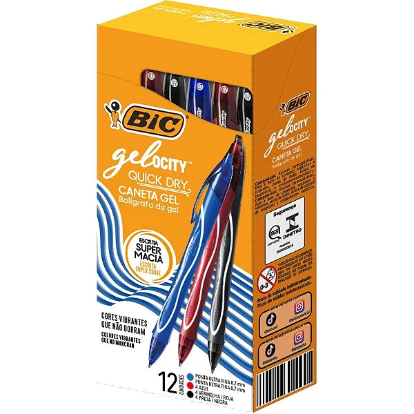 CANETA ESF 0.7 C/12 QUICK DRY GELOCITY CORES BIC