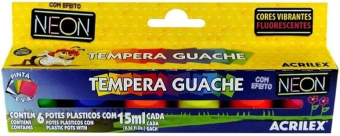 TINTA GUACHE 15ML C/6UN NEON CORES  ACRILEX