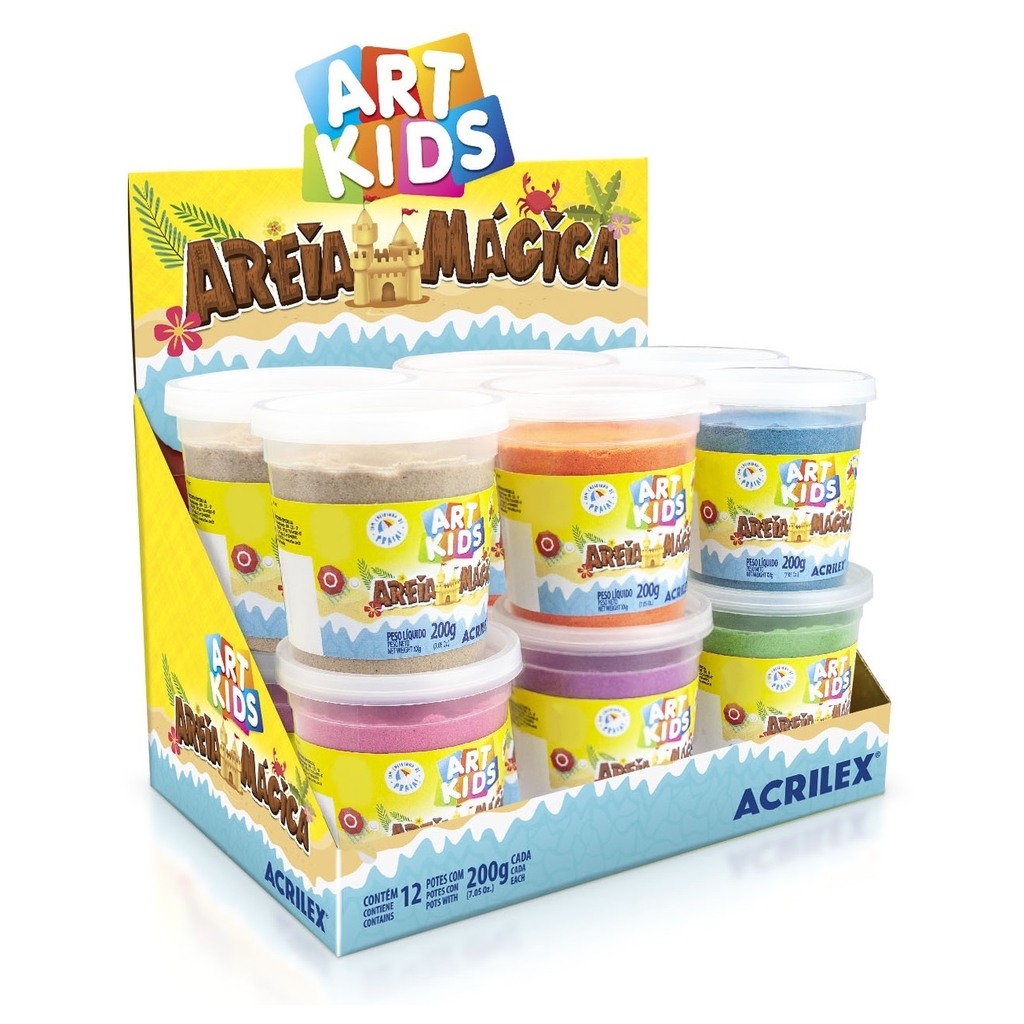 MASSA DE MODELAR AREIA MAGICA C/12 200G CORES ACRILEX