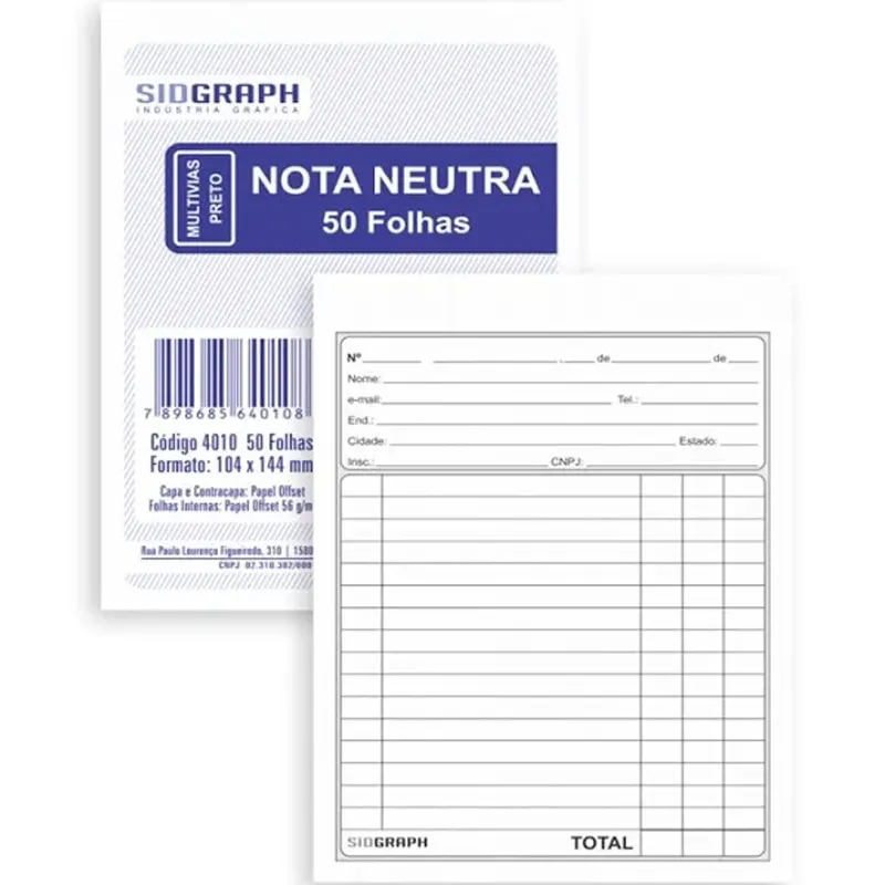 NOTA NEUTRA S/COPIA C/20 MULTIVIAS 104X144 50F SIDGRAPH