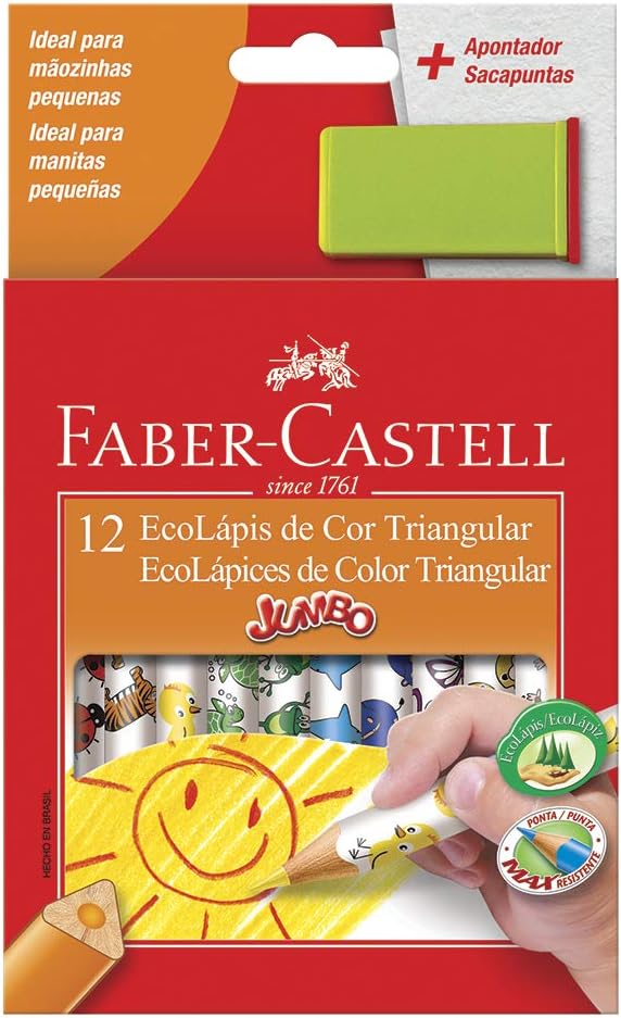 LAPIS DE COR JUMBO TRIANG + APONTADOR 12 CORES FABER CASTELL