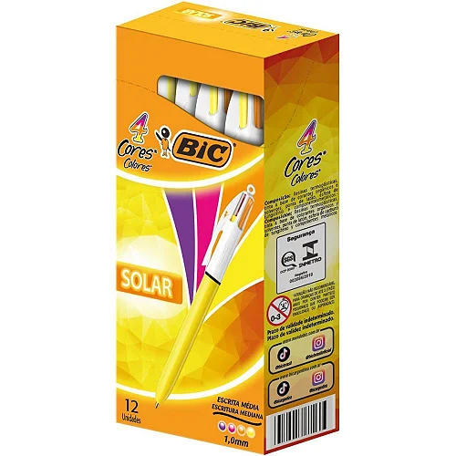 CANETA ESF 1.0 M C/12 4EM1 CORES FASHION SOLAR CORES BIC
