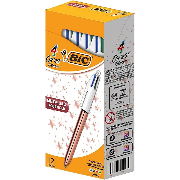 CANETA ESF 1.0 C/12 METALLIC ROSE GOLD 4EM1 CORES BIC