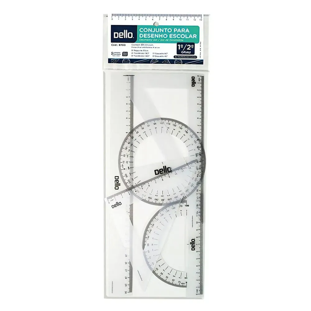 KIT ESC 1 GRAU ECONOMICA REGUA/ESQUADROS/TRANSF DELLO