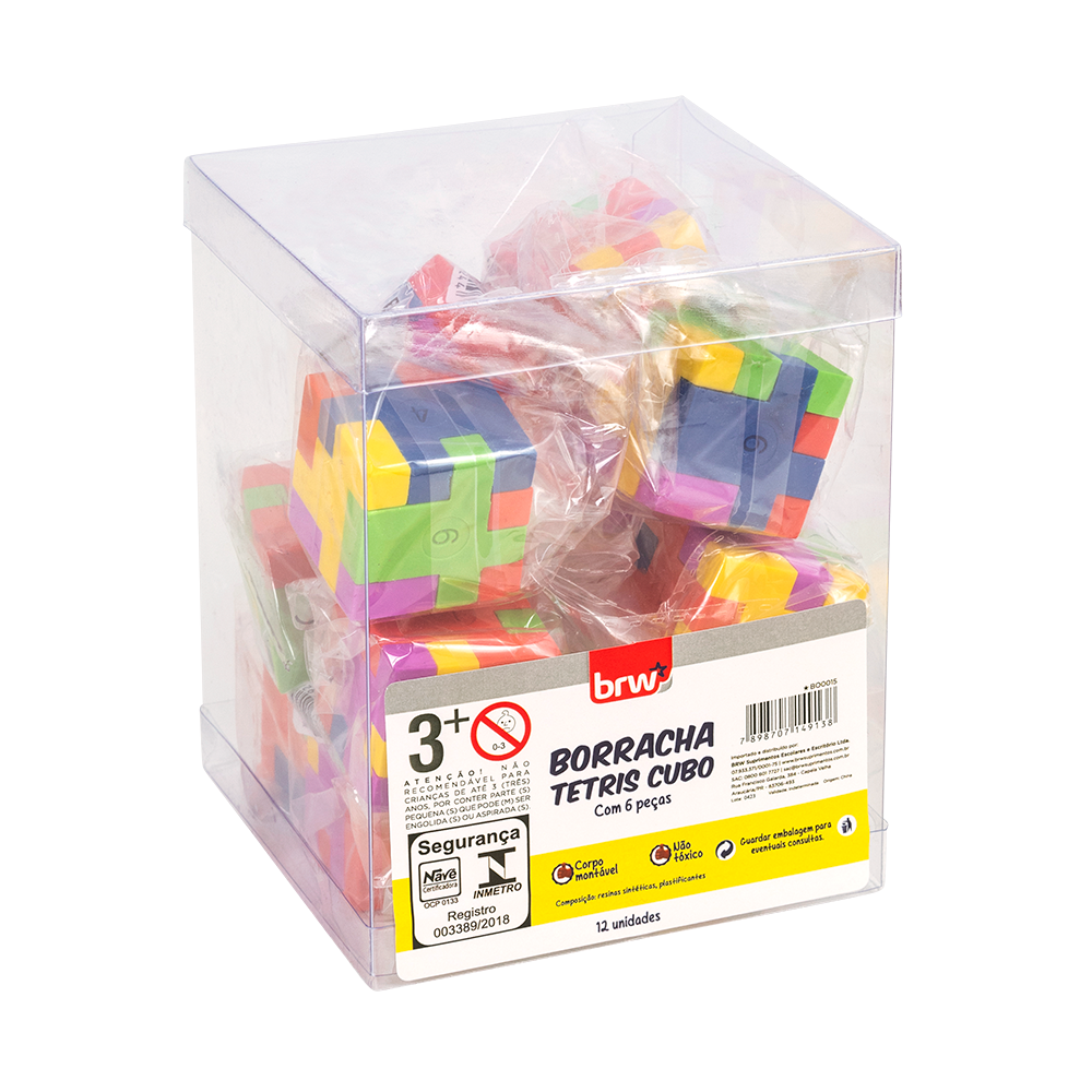 BORRACHA TETRIS CUBO C/12UN CORES BRW