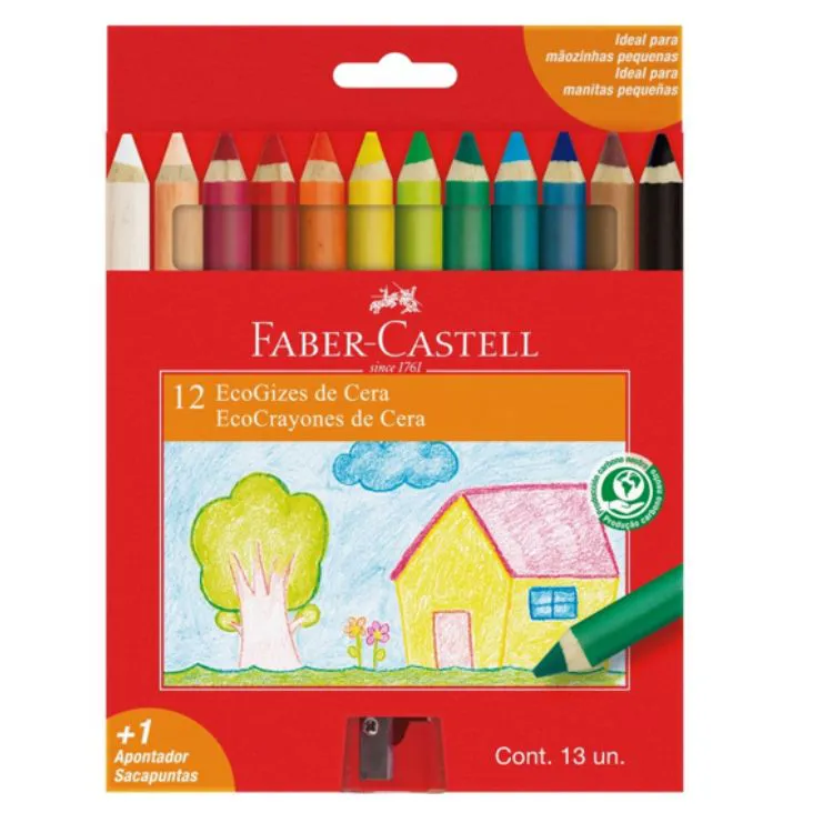 LAPIS DE COR ECOGIZ CERA+APONTADOR C/12U CORES FABER CASTELL