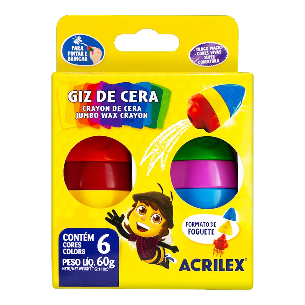 GIZ DE CERA 6 CORES FOGUETE ACRILEX