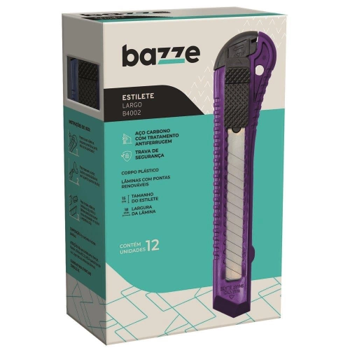 ESTILETE LAMINA LARGA 18MM C/12 B4002 COLOR BAZZE