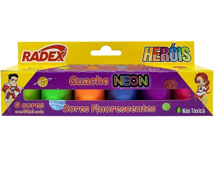 TINTA GUACHE NEON 15ML HEROIS 6 CORES RADEX