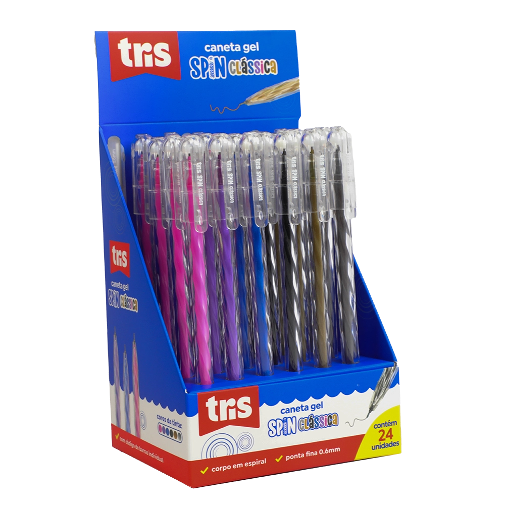 CANETA GEL 0.6 SPIN C/24 CORES TRIS