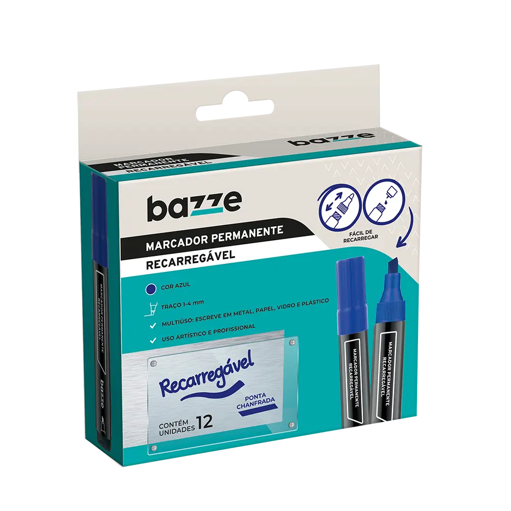 MARCADOR PERMANENTE C/12 RECARREG AZ BAZZE