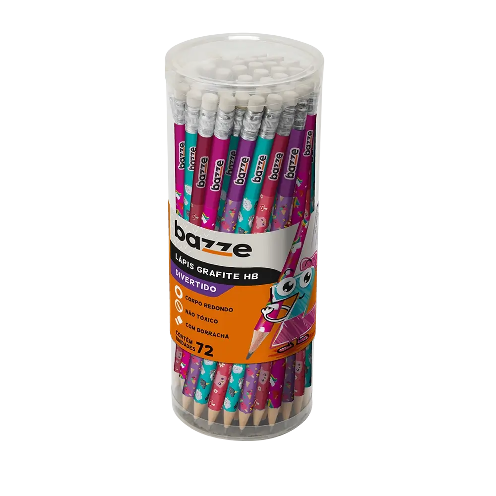 LAPIS GRAFITE HB C/72 C/BORRACHA DIVERTIDO CORES BAZZE