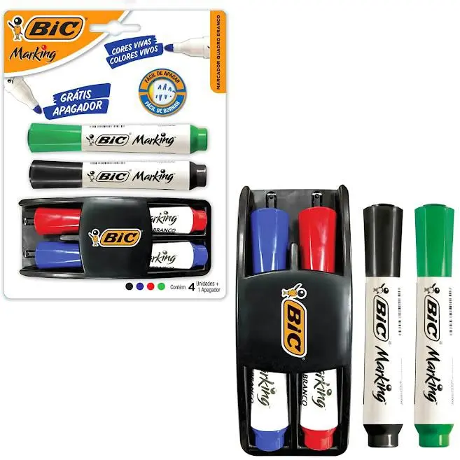 MARCADOR QUADRO BR C/4 CORES C/APAGADOR MARKING BIC