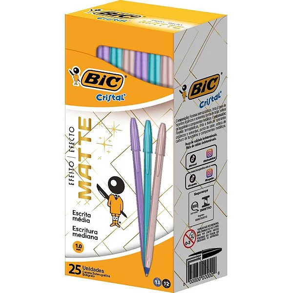 CANETA ESF 1.0 C/25 MATTE CRISTAL SORT AZ/PR BIC