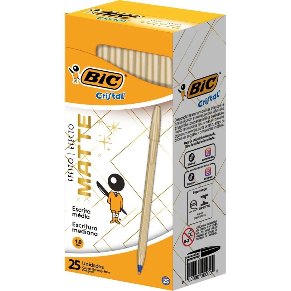 CANETA ESF 1.0 C/25 MATTE CRISTAL OURO AZ BIC