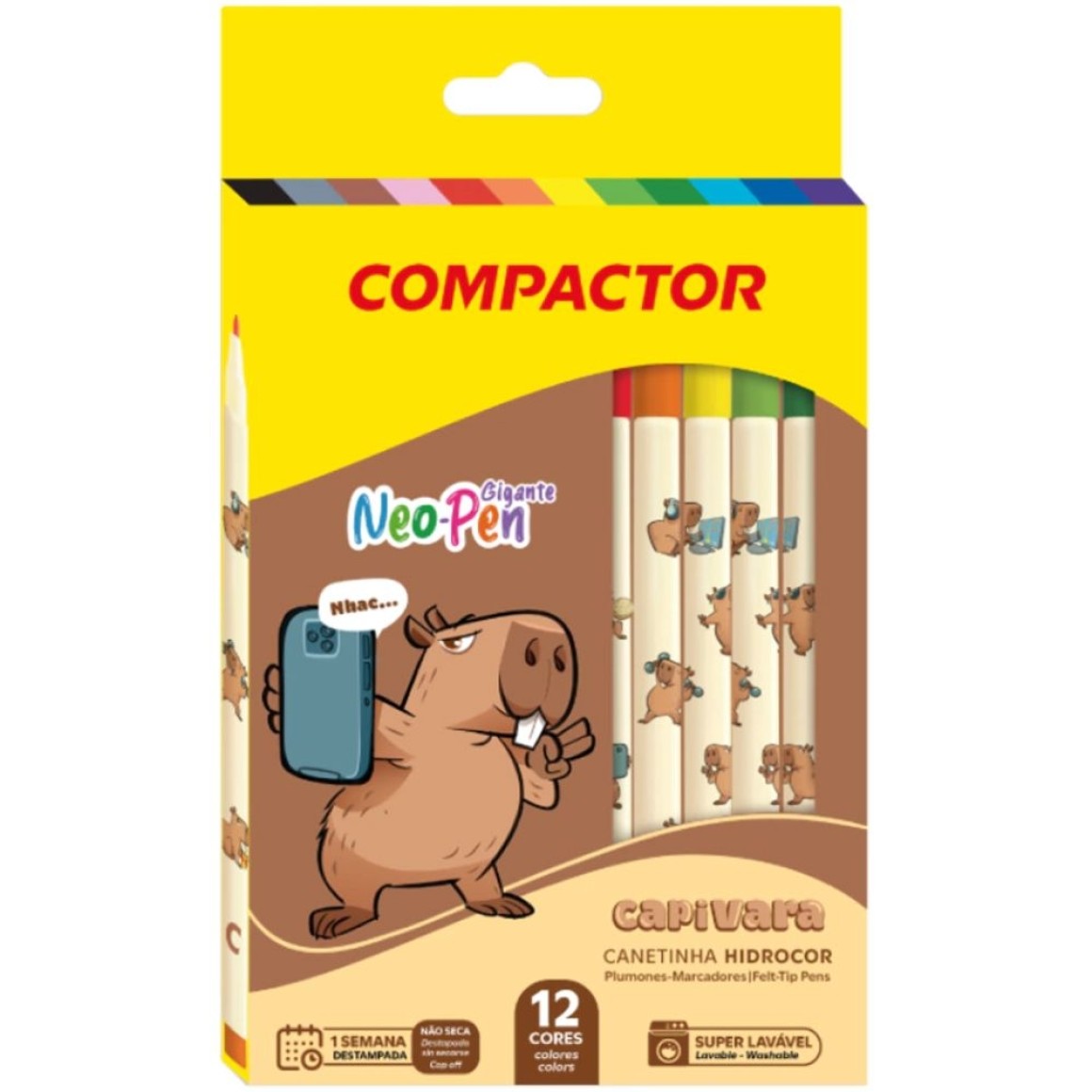 CANETA HIDROG NEO-PEN GIGANTE CAPIVARA C/12 CORES COMPACTOR