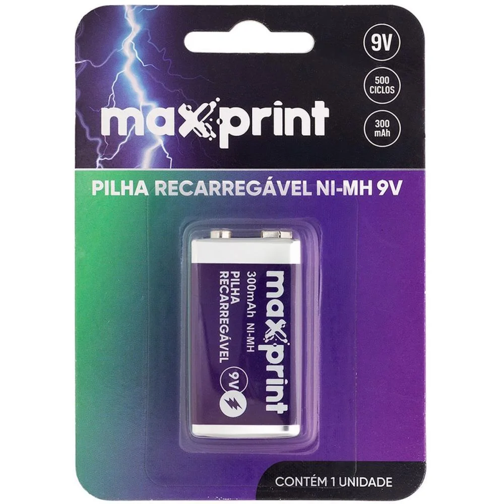 PILHA 9V RECARREGAVEL 300MAH NI-MH MAXPRINT