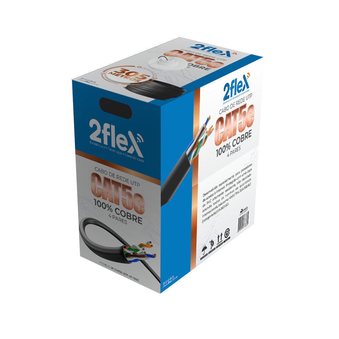 CABO DE REDE CAT.5E UTP C/305M 100% COBRE 4P 2FLEX