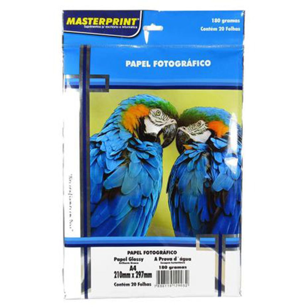 PAPEL A4 GLOSSY INKJET 180G 20F MASTERPRINT