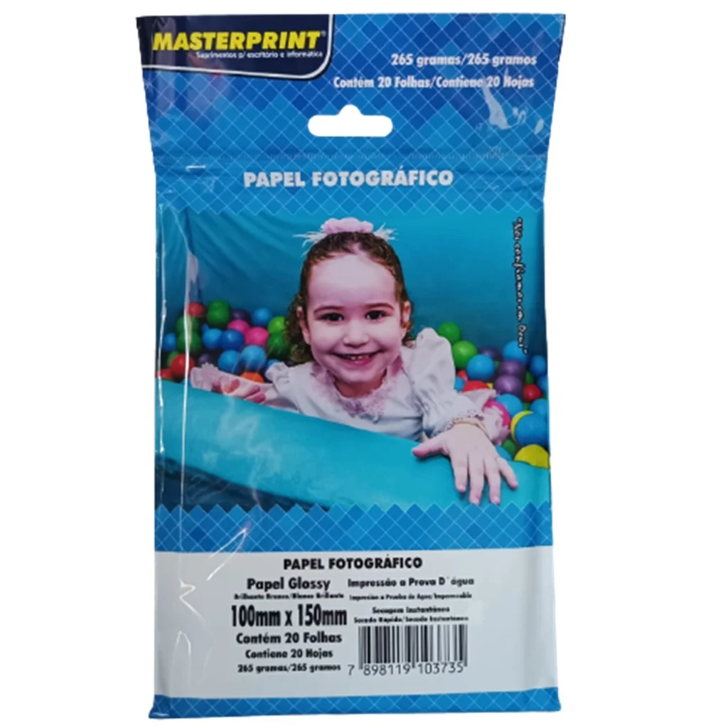 PAPEL GLOSSY INKJET 100X150MM 265G 20F MASTERPRINT